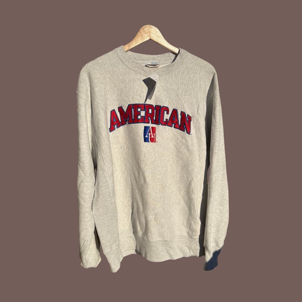 Vintage Champion Reverse Weave Crewneck | American University, Gray | Size L